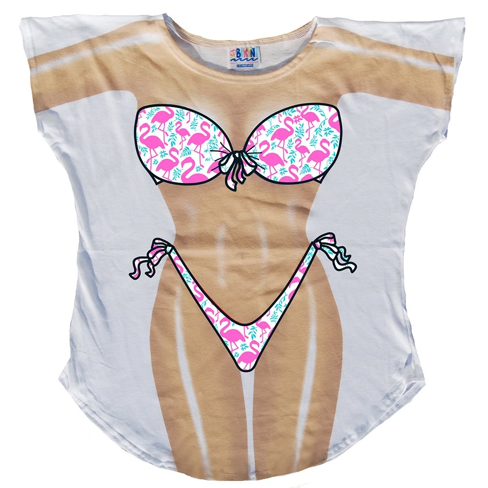 L.A. Imprints Pink Flamingo Bikini Body Cover-Up T-Shirt – Plus Size