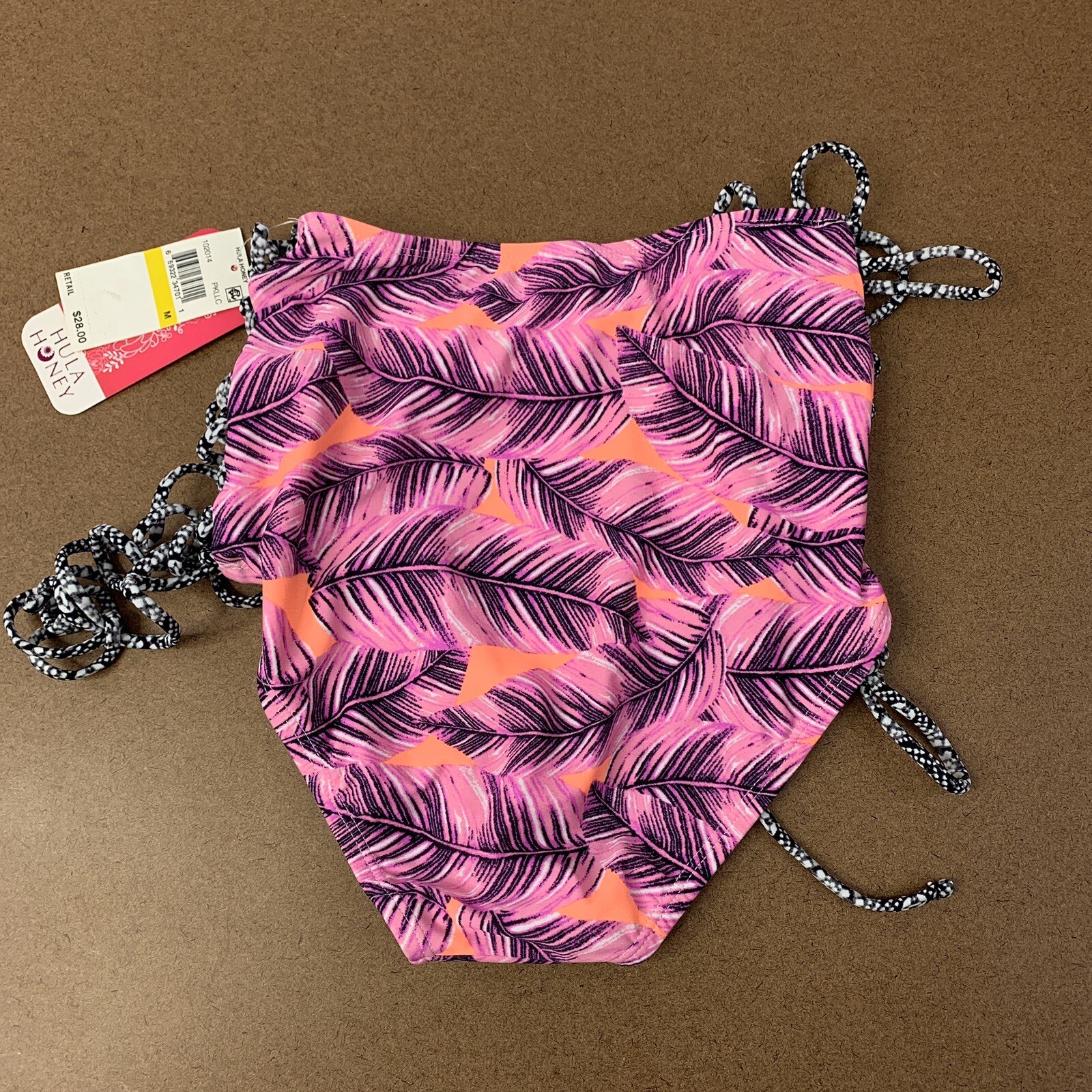 Hula Honey Leaf Breeze Printed Strappy Hi Pink Lilac Size Medium Swimsuit Bottom