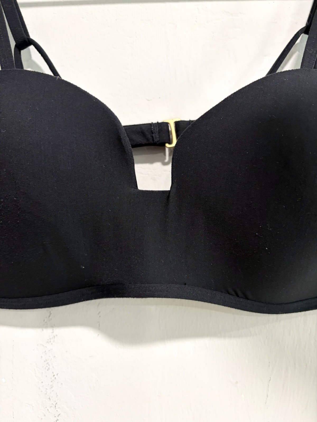 Athleta Women’s L Padded Wireless U Square Dip Front Bikini Swim Top Black