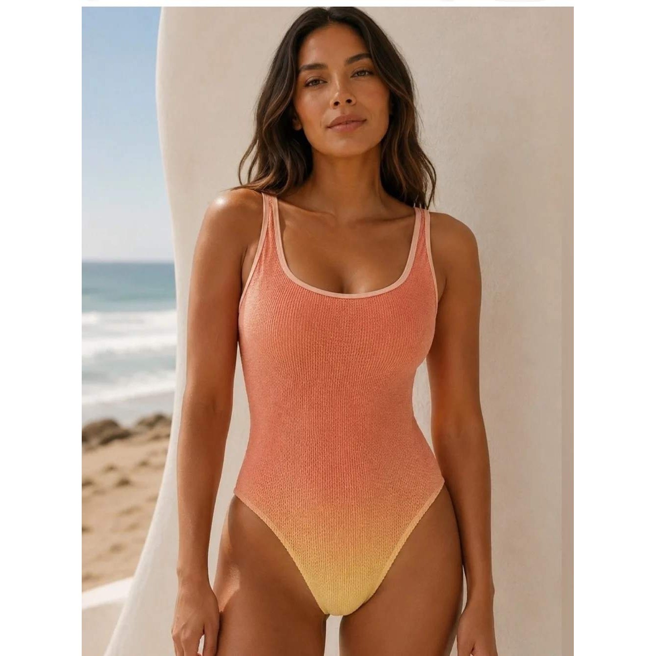 Good American Always Fits Modern Tank One Piece Swimsuit Sz S/M Ombra Ribbed NWT