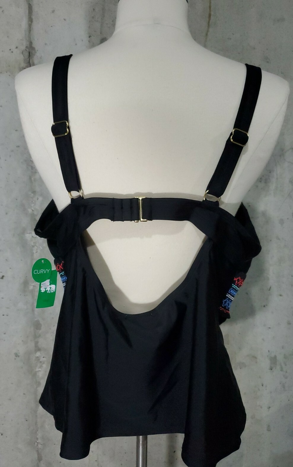 Dip~Black & multicolored Tankini Swimsuit Top~ Adjustable Straps~ Size 3XL~NWT