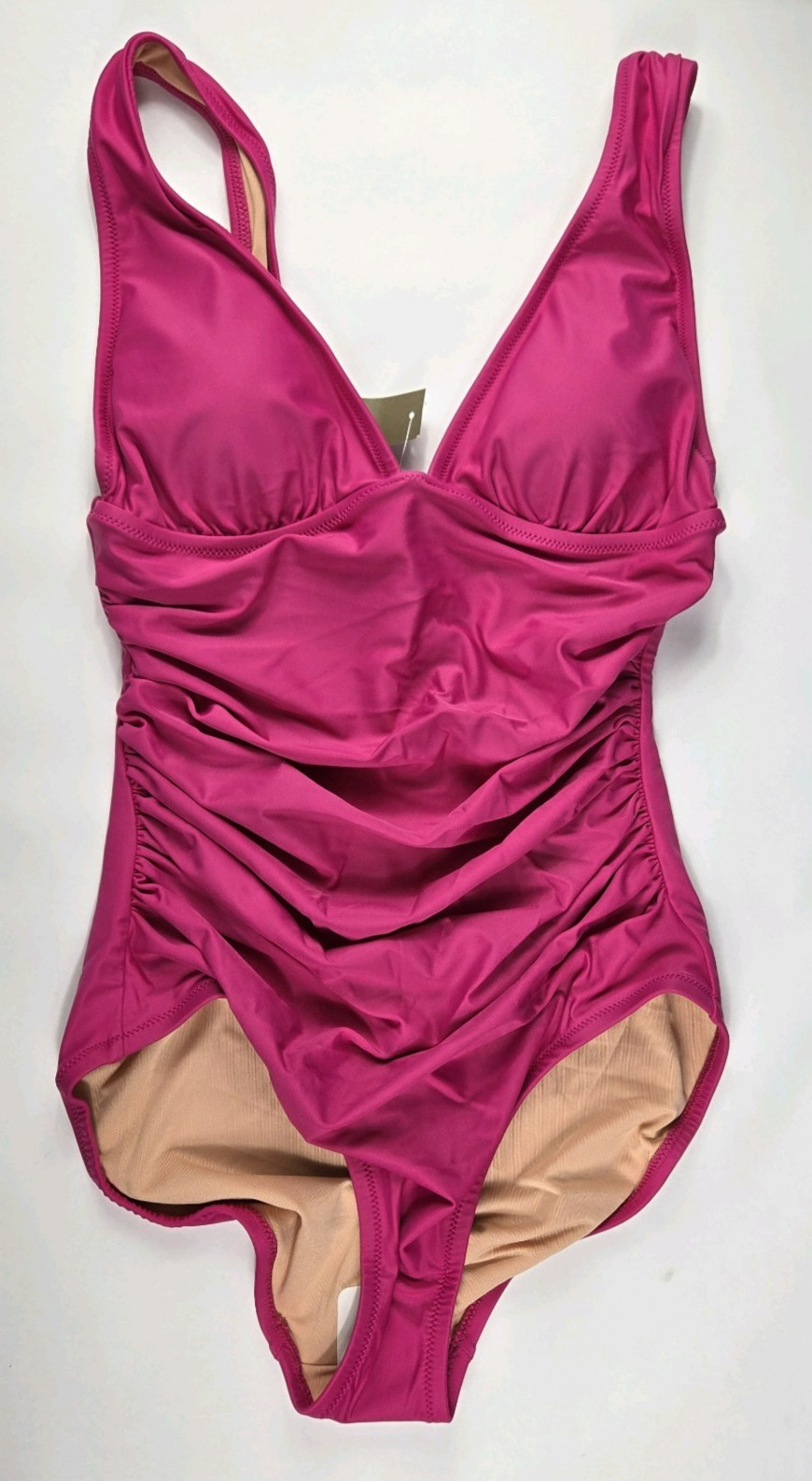 J. Crew Radiant Fuschia Ruched V Neck Swimsuit Women’s Size 10 NWT