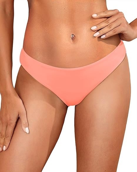 (S) Women’s Low Rise Bikini Bottoms Coral Pink Low Waist Swim Brief