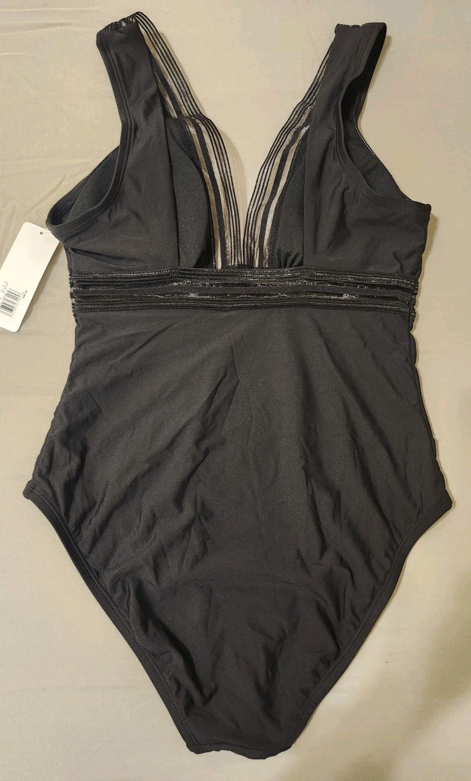 Freshwater Black One-Piece Swimsuit Mesh Sheer Wide Strap Lined Size M (8-10)