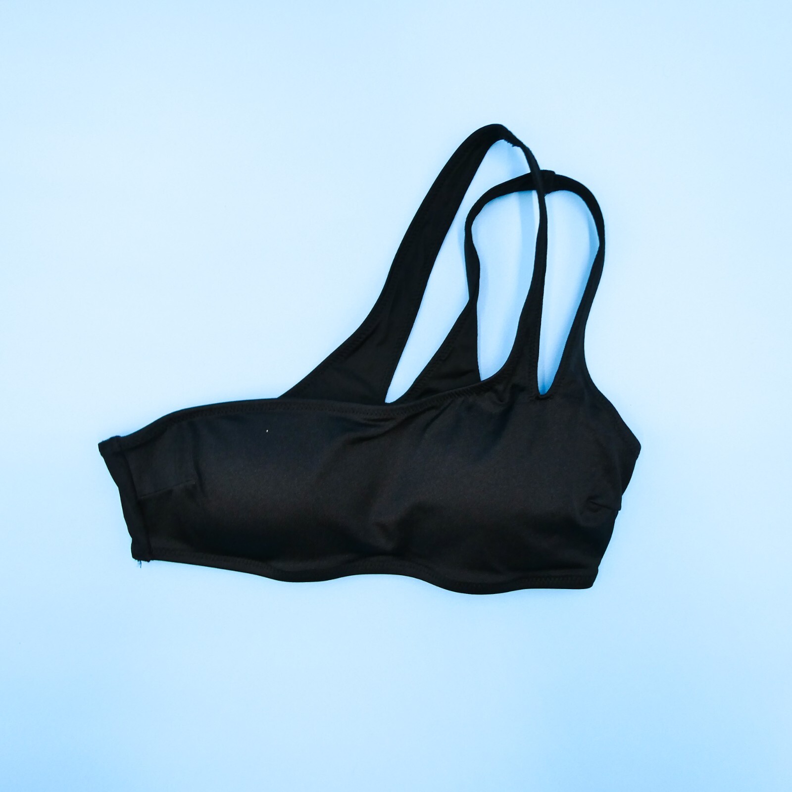 Victorias Secret Black XS One Shoulder Double Wide Strap Bikini Top Swimsuit New