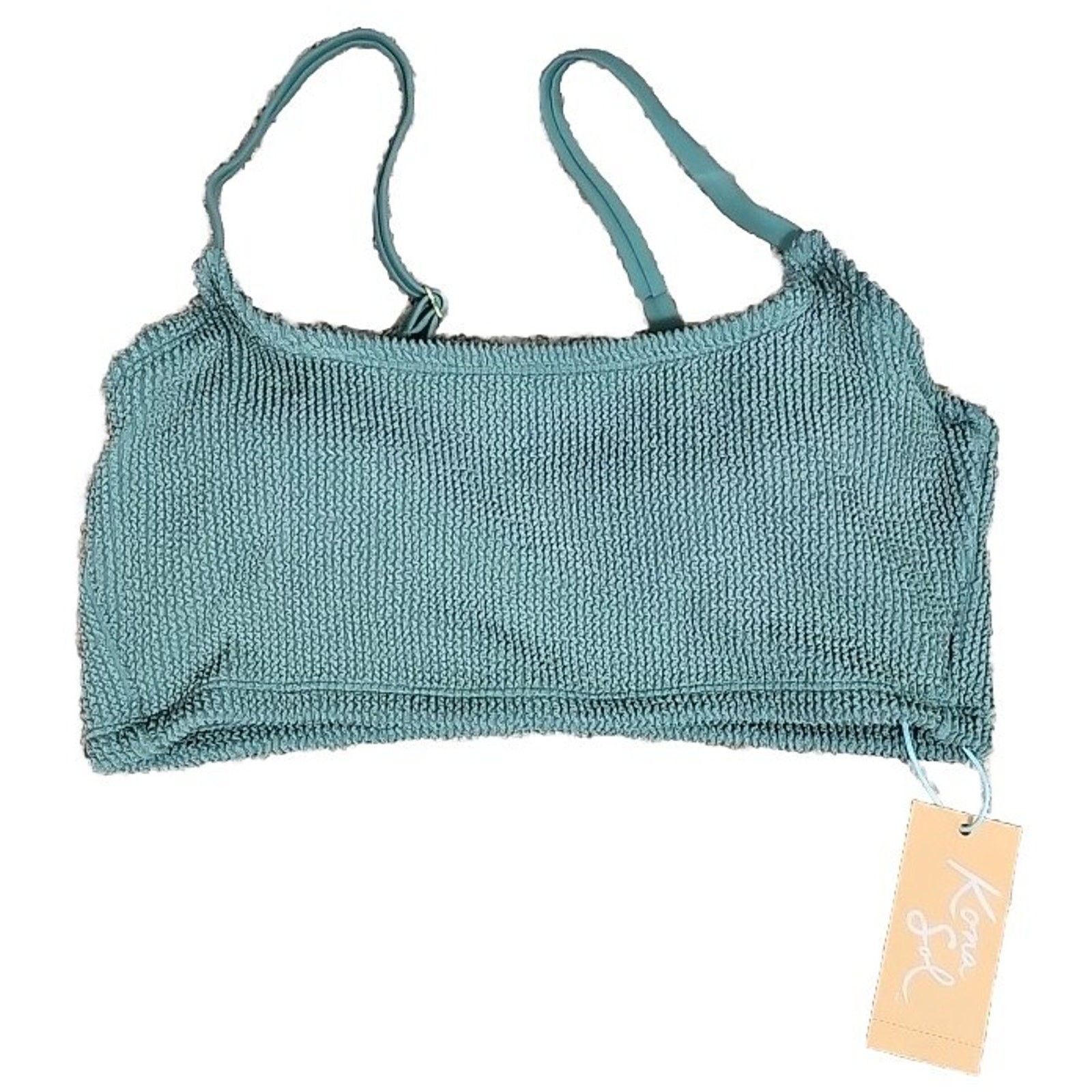 Kona Sol Women’s S 4-6 Pucker Texture Square Neck Bikini Top Green 4Y18