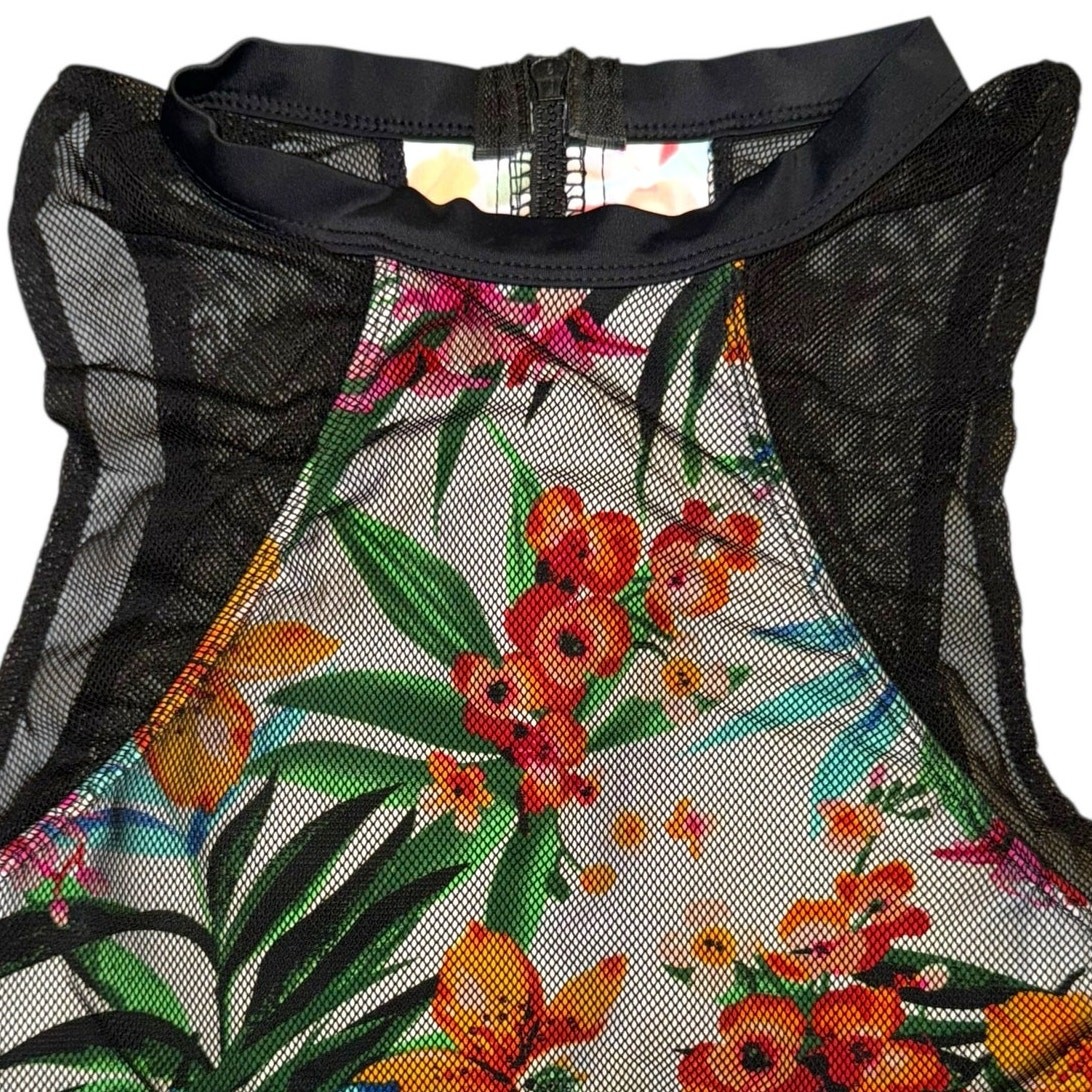 Y2K Top Melon Black Mesh Swimsuit Top Swimwear Tropical Size Small Colorful