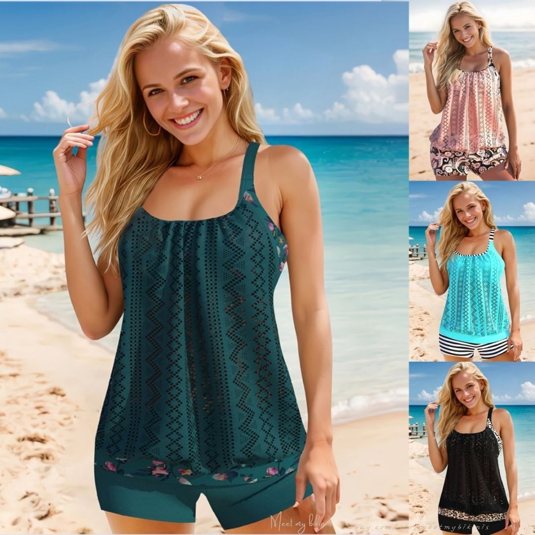 New Women Tankini dots Swimdress Swimsuit Beachwear Push Up Swimwear Plus Size