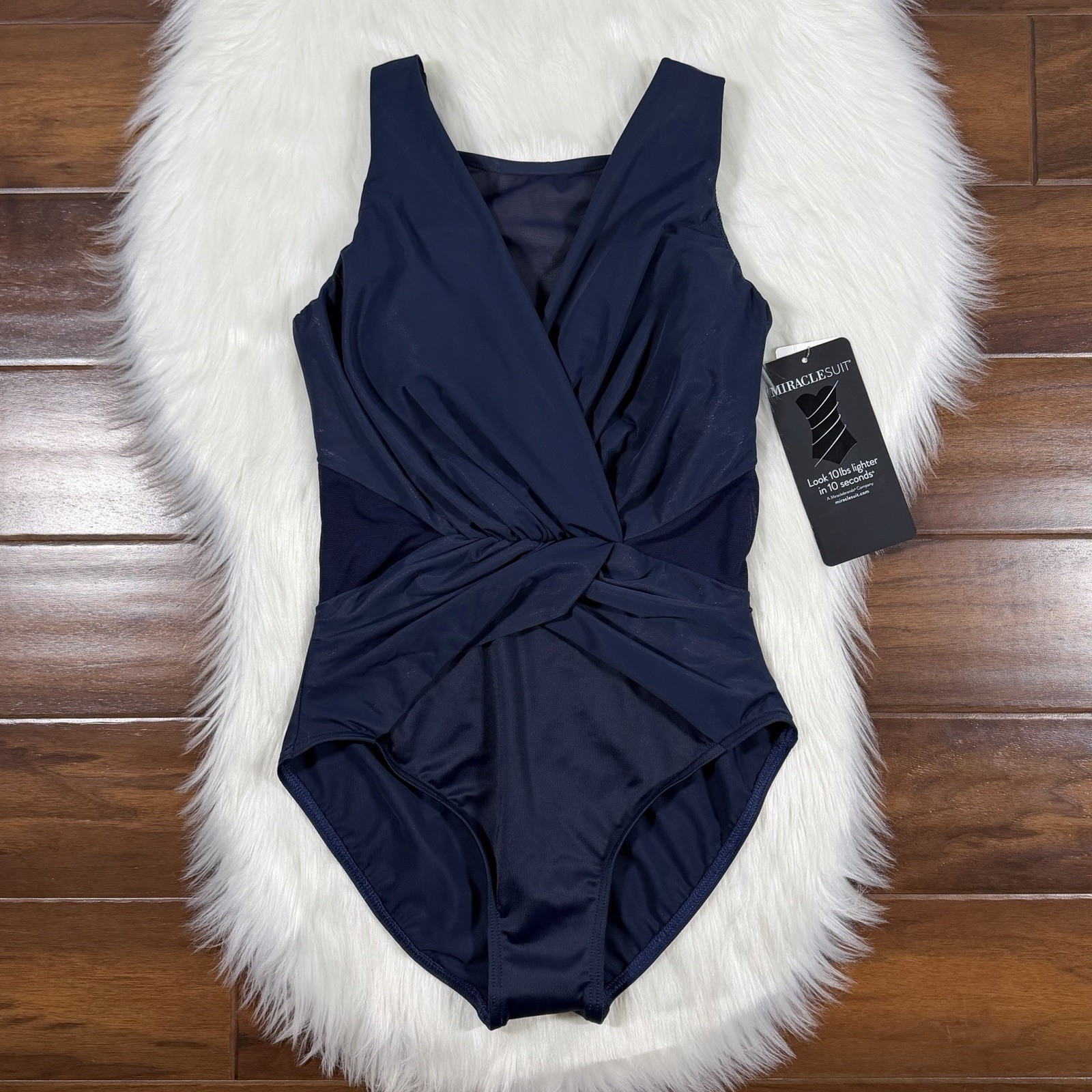 Miraclesuit Women’s Size 12 Dark Blue Palma Deep V One Piece Swimsuit