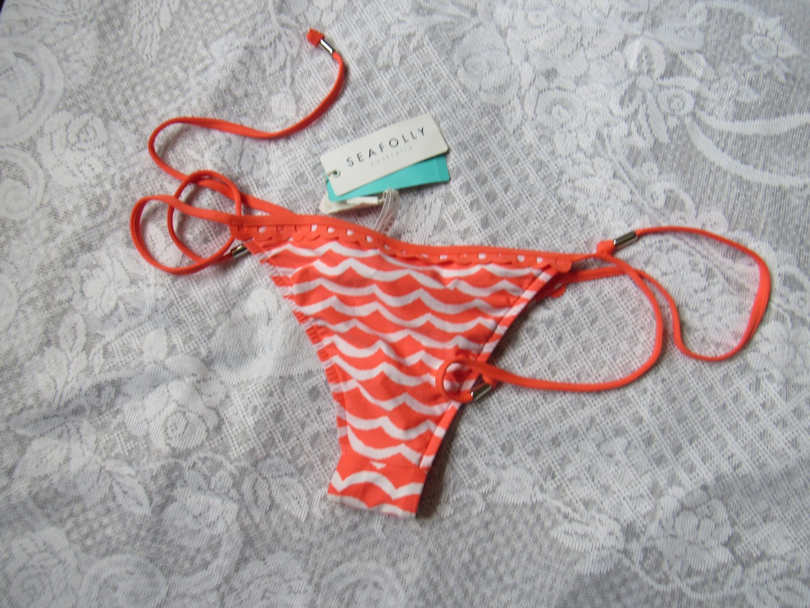 SeaFolly Swim Bottom, sz. S(6 Can), orange /white