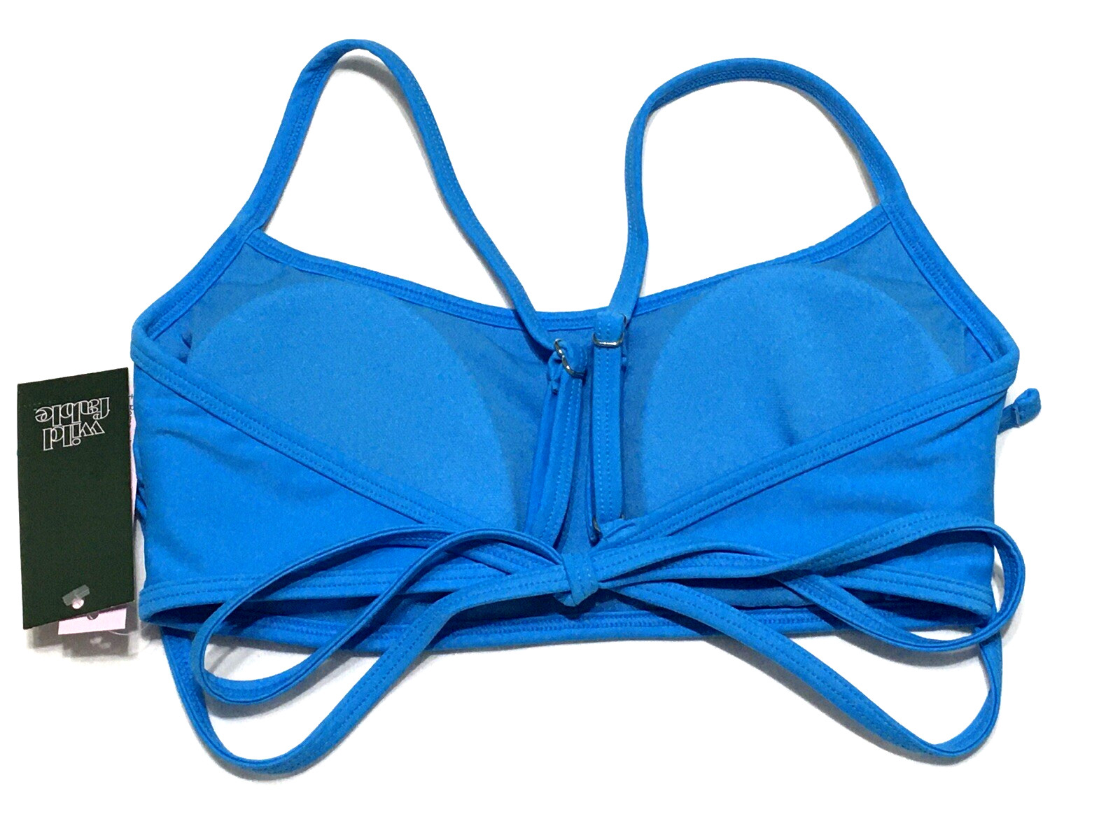 Wild Fable Size M 8-10 Blue Square Neck Long Waist Tie Bralette Bikini Top