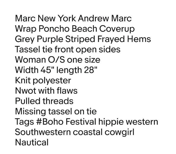 Marc NY Boho Poncho Wrap Beach Coverup Grey Purple Striped Coastal Cowgirl O/S