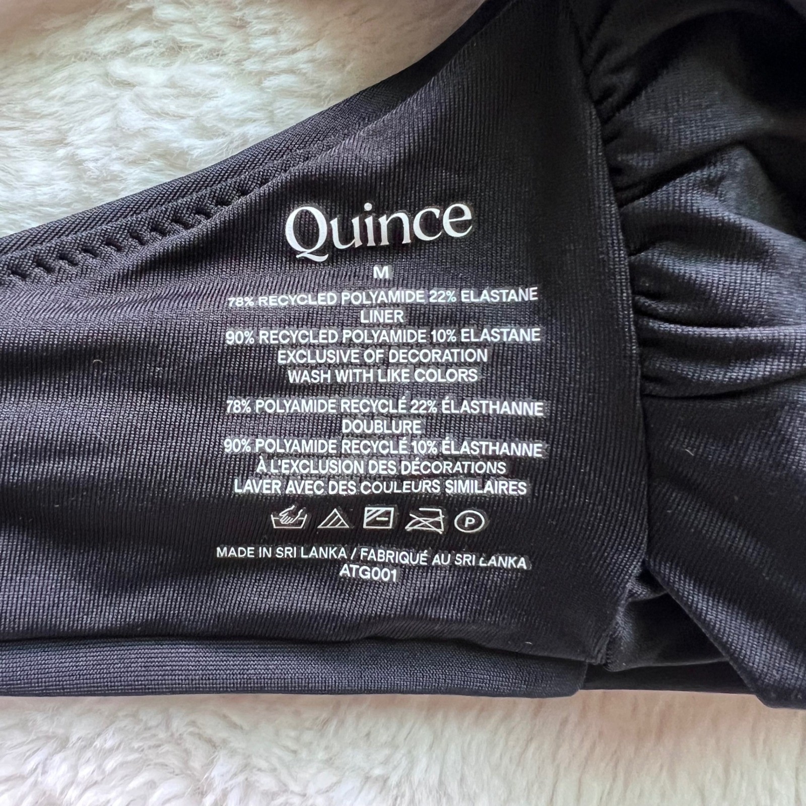 Quince Womens Black V-Neck Bikini Top Adjustable Straps Recycled Fabric ATG001 M