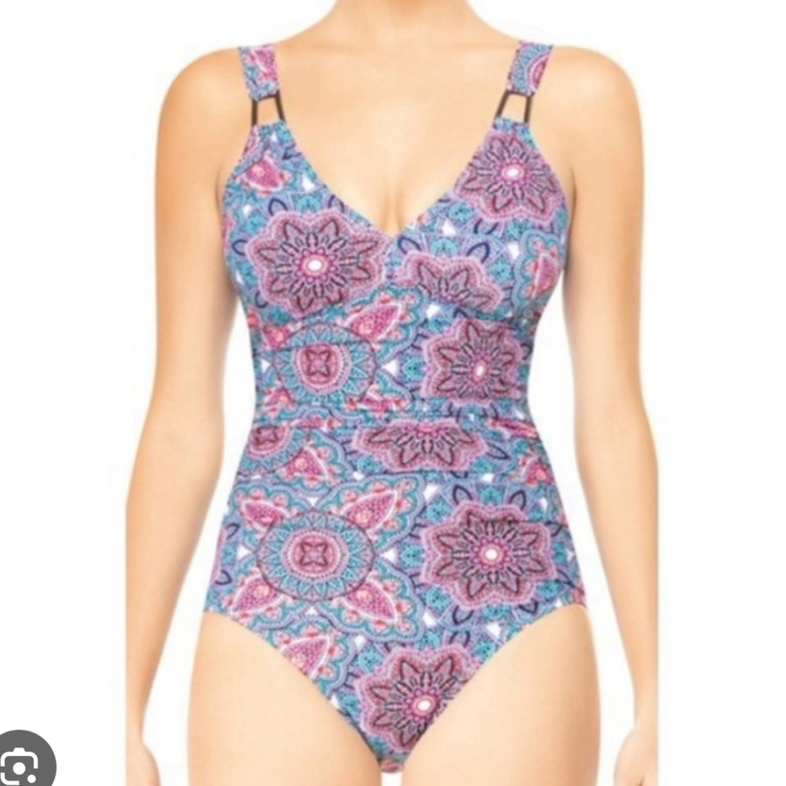 Assets by SPANX One Piece Full Coverage Swimsuit Blue Swim Swimwear