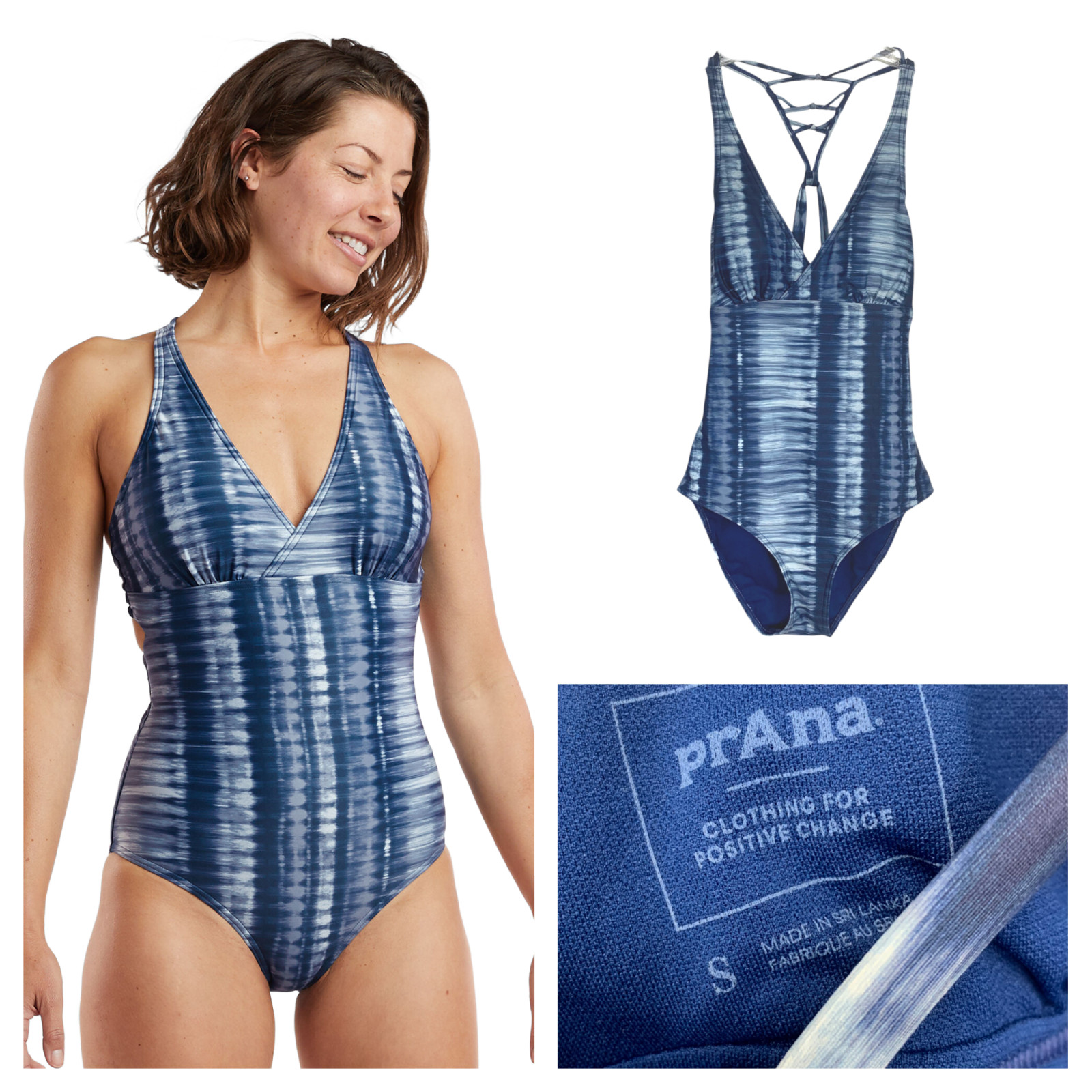 prAna Atalia Sz S One Piece Swimsuit Blue Belize Hazy Days Tie Dye Strappy Back