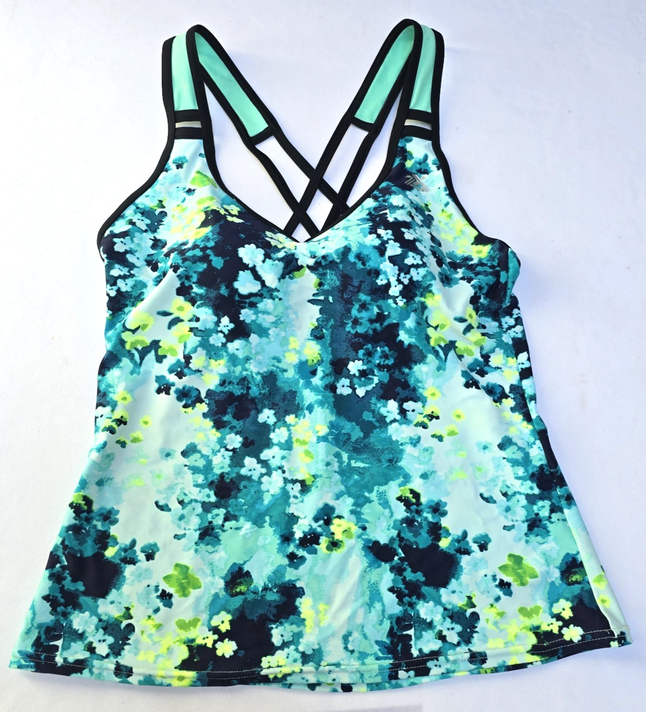 ZeroXposure tankini Top only Womens Small Blue Floral Racer Back Built in Bra
