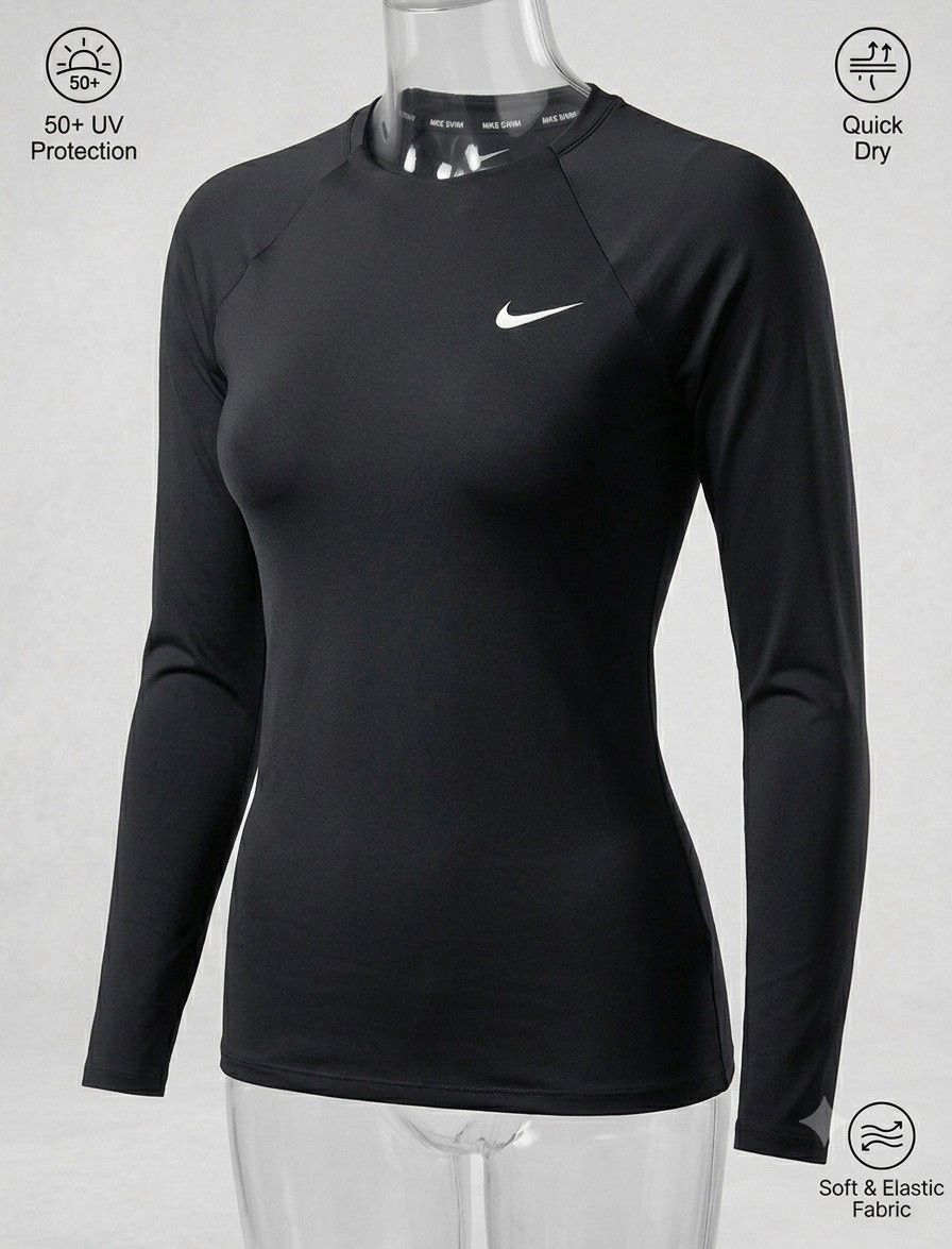 Nike Swim Dri-FIT UV Hydroguard Long Sleeve Swim Shirt Women’s Plus 2X Black UPF