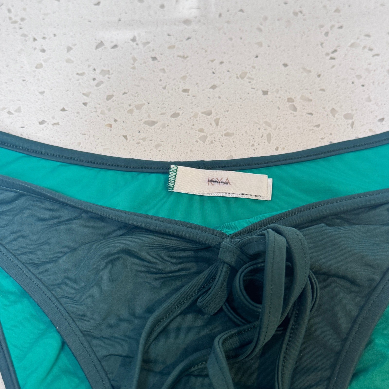 KYA Swim Womens Dark Teal Tie Front Bikini Bottoms Size Medium M Made in USA