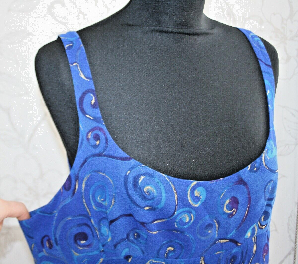 1990s GOTTEX HARRODS Long Dress 100% Viscose Large Blue/Gold Beach/Resort-Wear