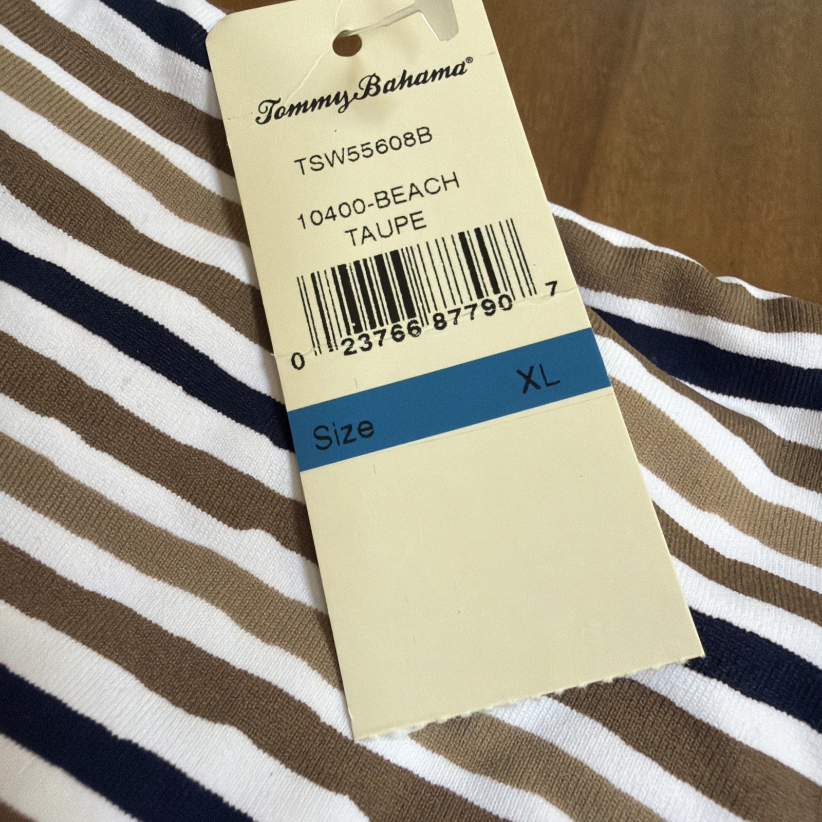 NWT Tommy Bahama Fold Over Waist Swimsuit Bottom XL Taupe & Black Stripes/Dots