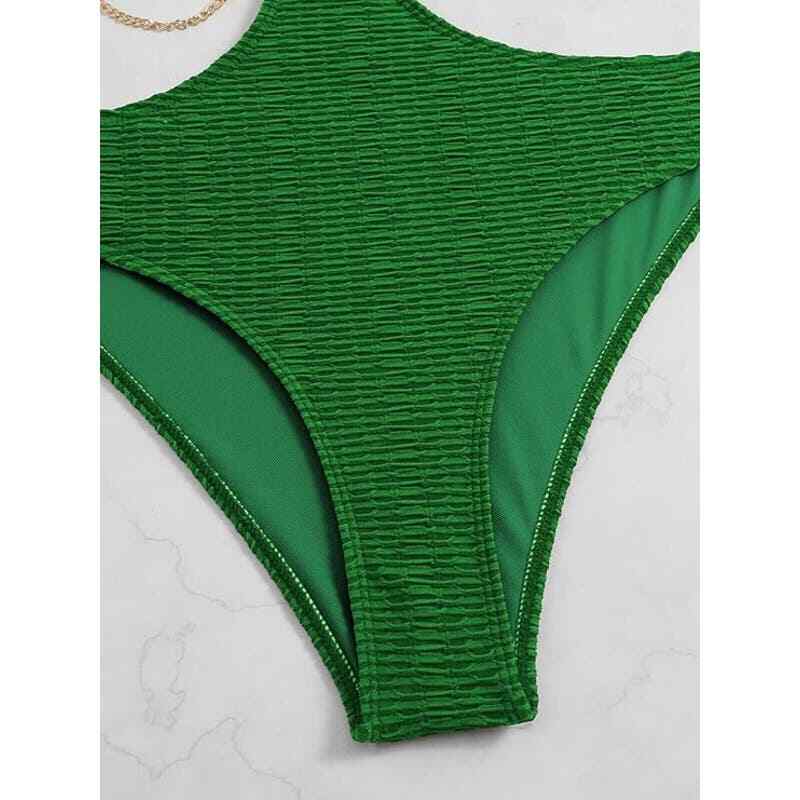 OYOANGLE Chain Linked Cut Out Halter 1-Piece Tummy Control, Army Green, XL (14)