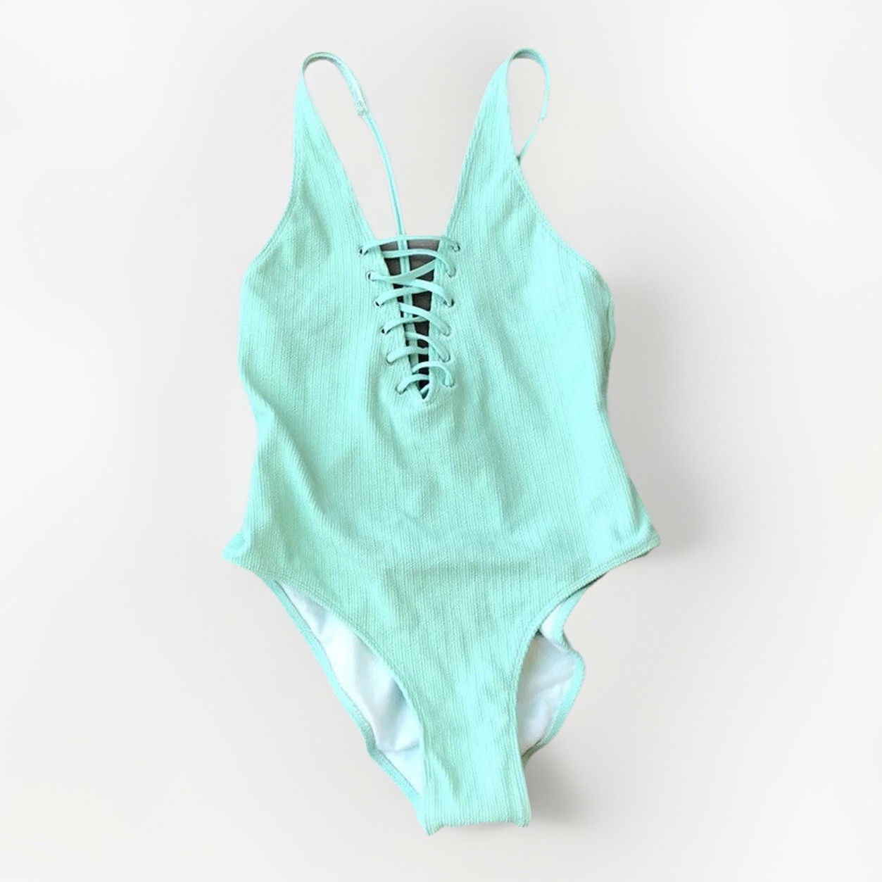 Free Press Green One Piece Swimsuit Size S NWT Corset Lace Up Front Cheeky