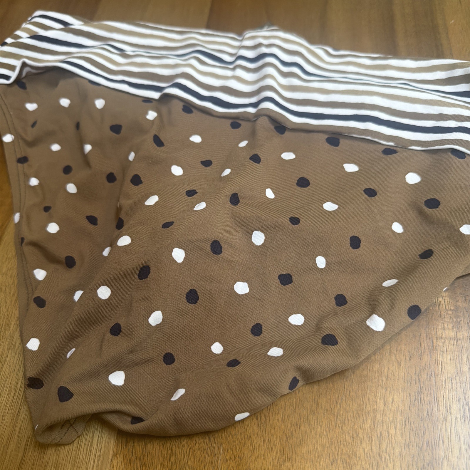 NWT Tommy Bahama Fold Over Waist Swimsuit Bottom XL Taupe & Black Stripes/Dots