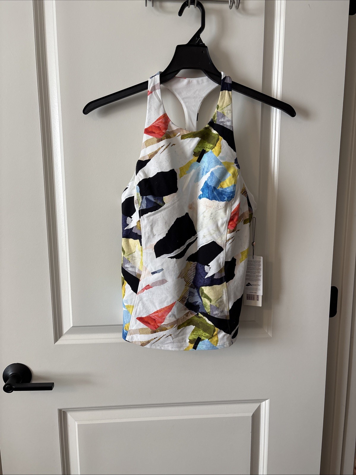 Calia, Tankini Top Recycled Fabric, Skinny Razorback, White W-Multicolor, New
