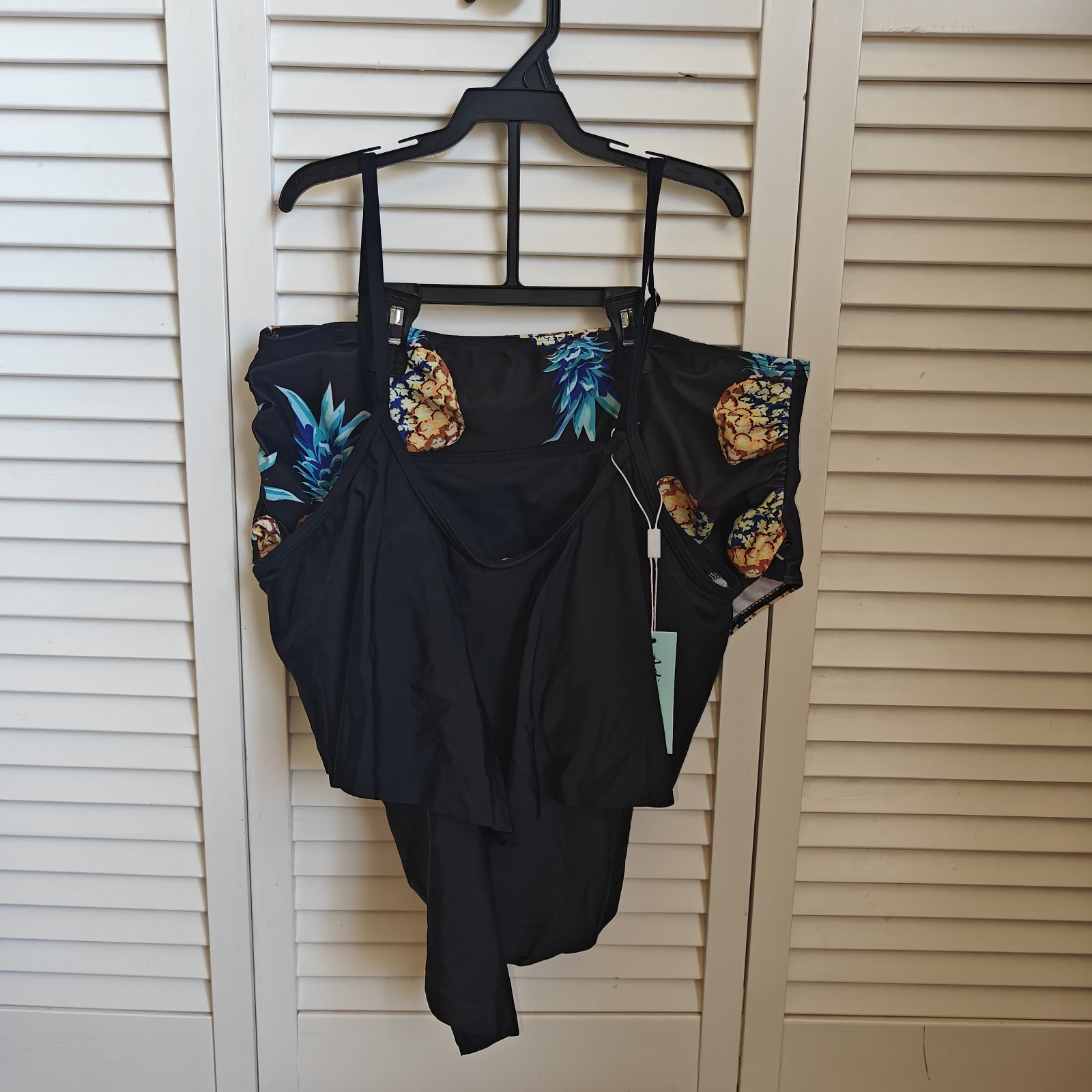 Adisputent Amazon Black Pineapple Print Tankini High Waisted Swim Set Size L