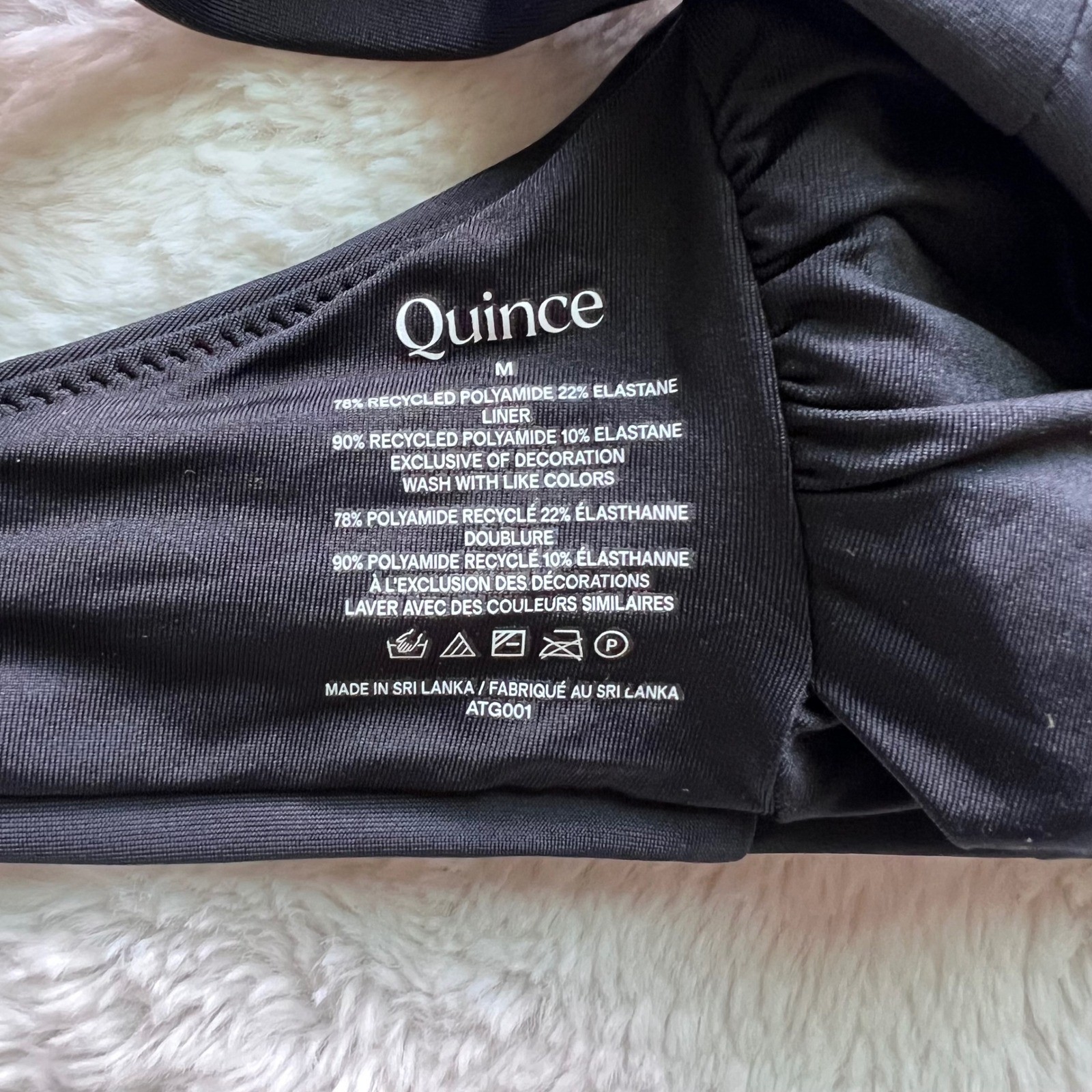 Quince Womens Black V-Neck Bikini Top Adjustable Straps Recycled Fabric ATG001 M