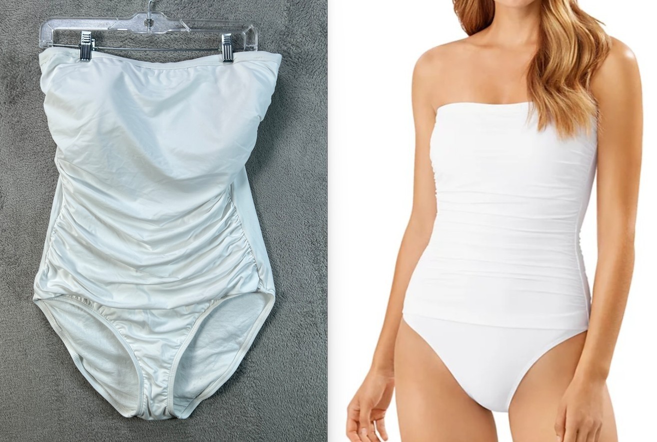 Tommy Bahama Pearl Shirred Bandeau One Piece Swimsuit White Size 16 Womens Swim