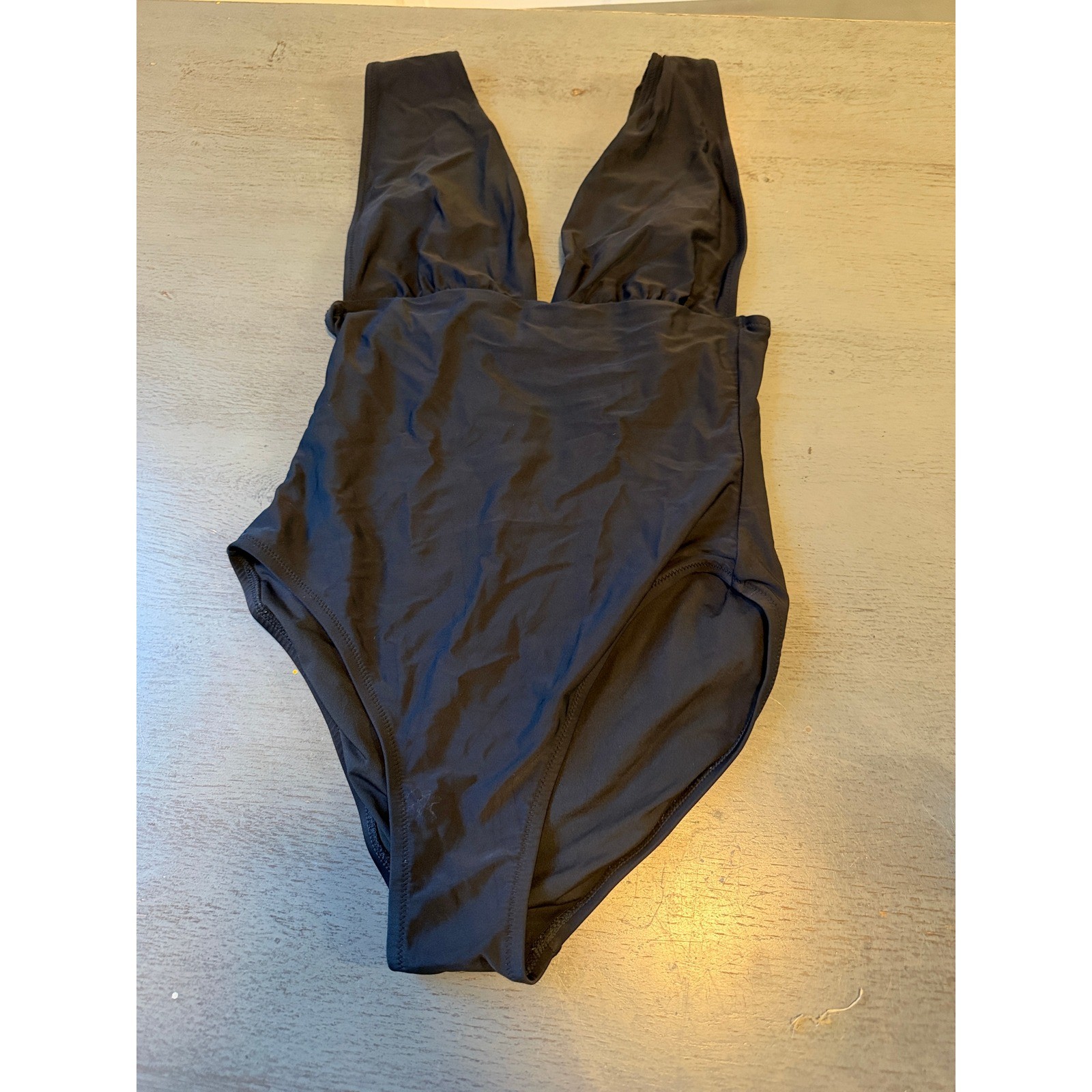J Crew Black Deep V-Neck One Piece Swimsuit High Cut Leg Solid Color