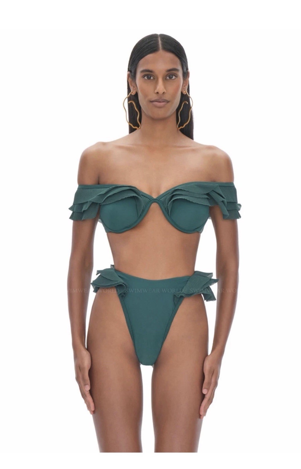 Andrea Iyamah Salama Ruffled High Rise Bikini 2 Piece Green Size Small Medium