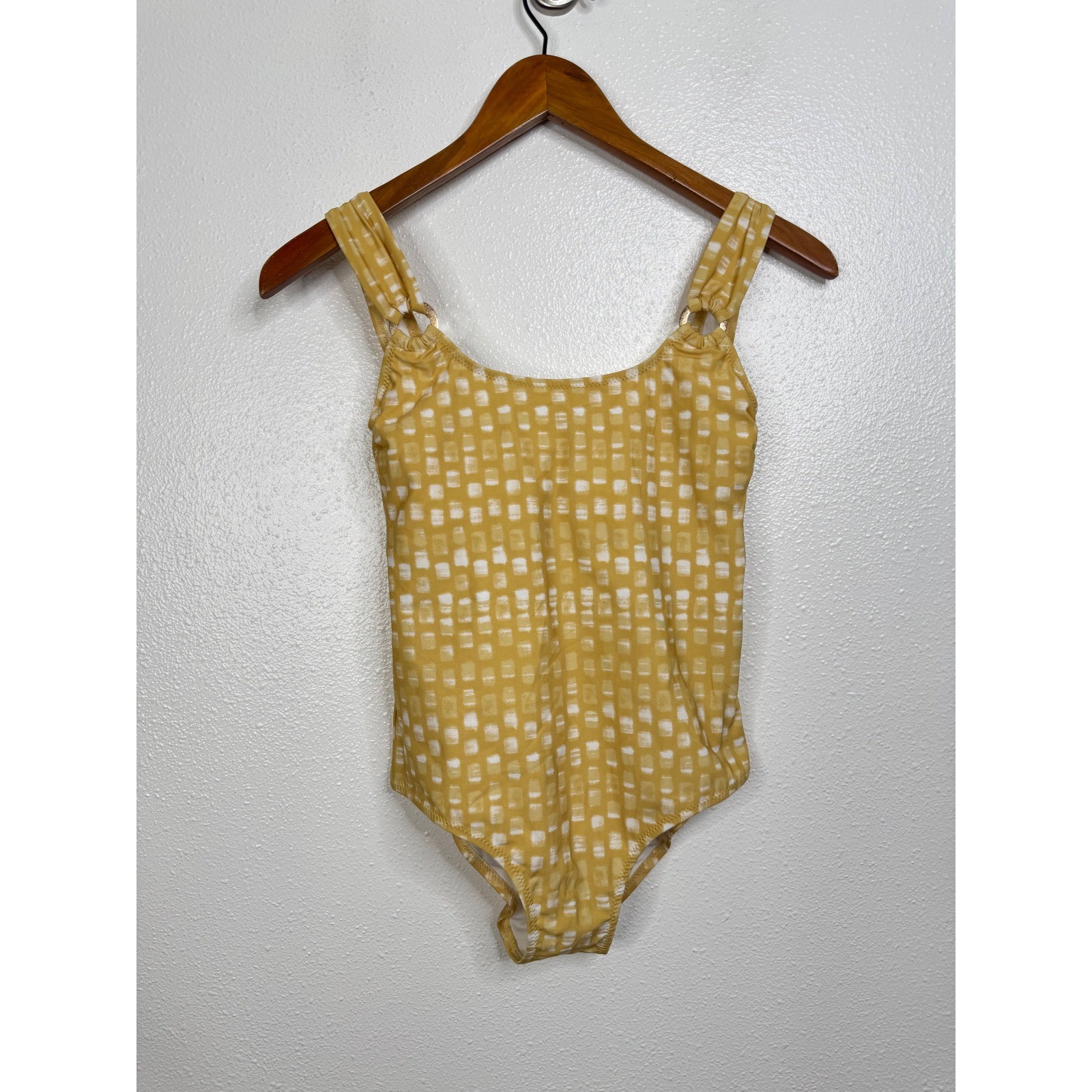 Zingara Women Mustard Yellow White Geometric One Piece Swimsuit Size 4 NWT