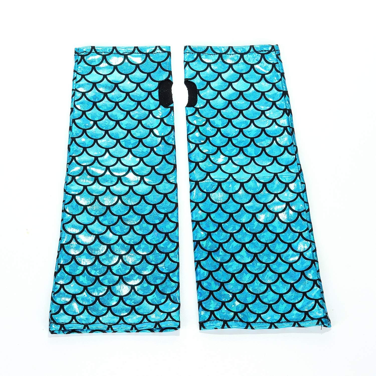 Ladies Shimmery Mermaid Gloves Fish Scale Fingerless Long Large, Blue
