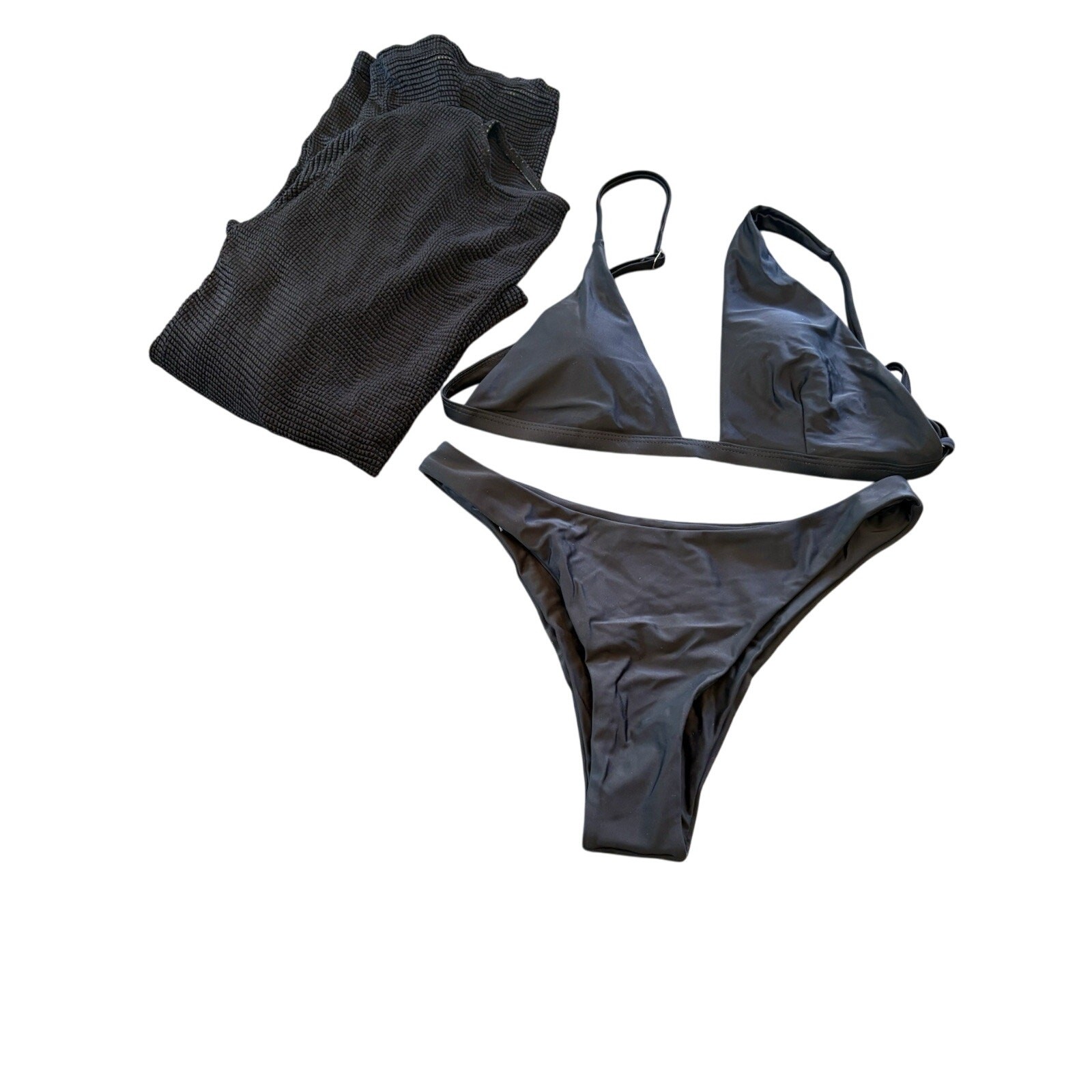 Women’s Medium Black Bikini Swim Suit With Low Cut Cover Up Cheeky Beach Swim