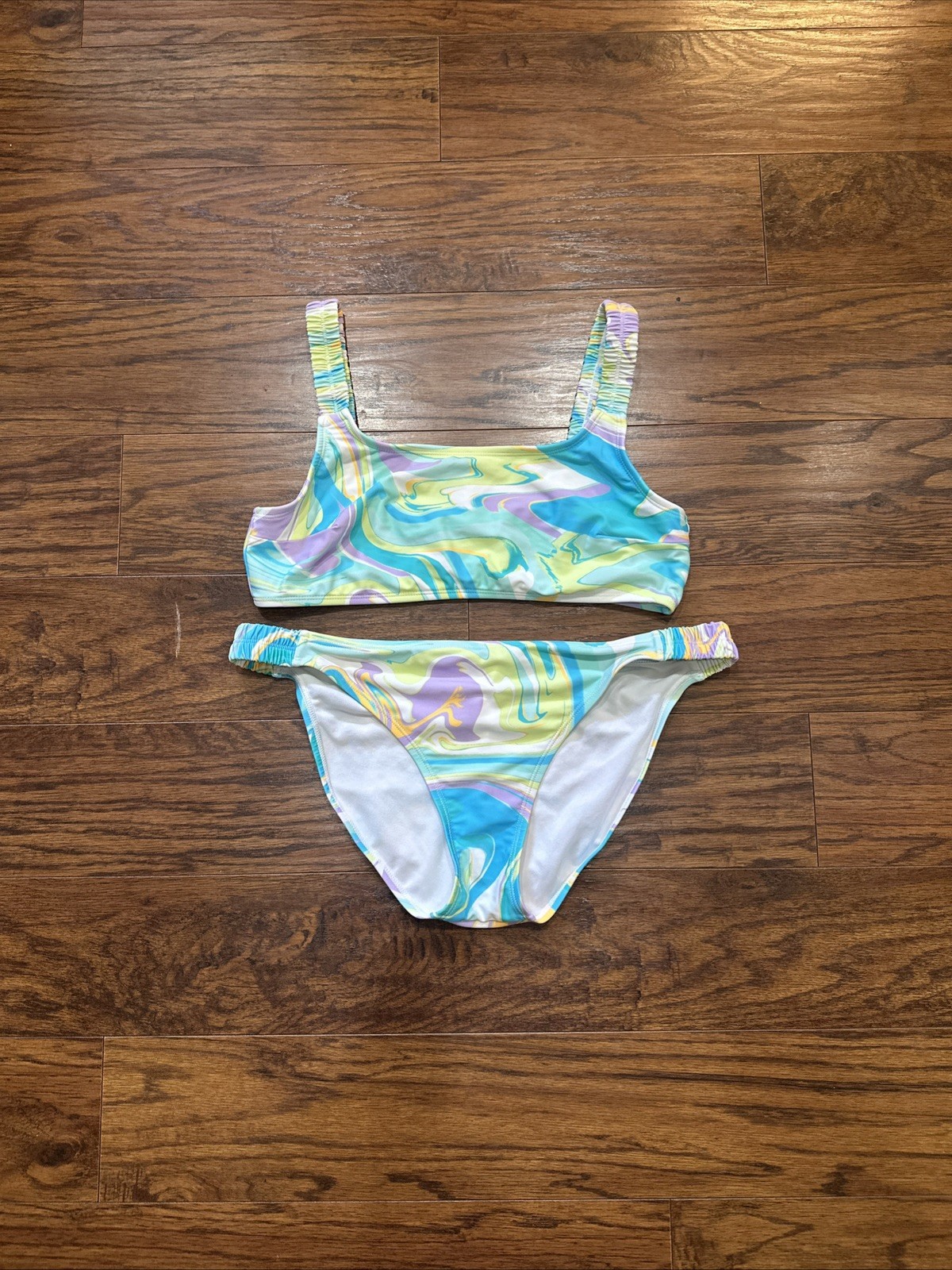 Ninety-Nine Large Multi Color Purple Blue Green Vibrant Swirl Bikini Set Women