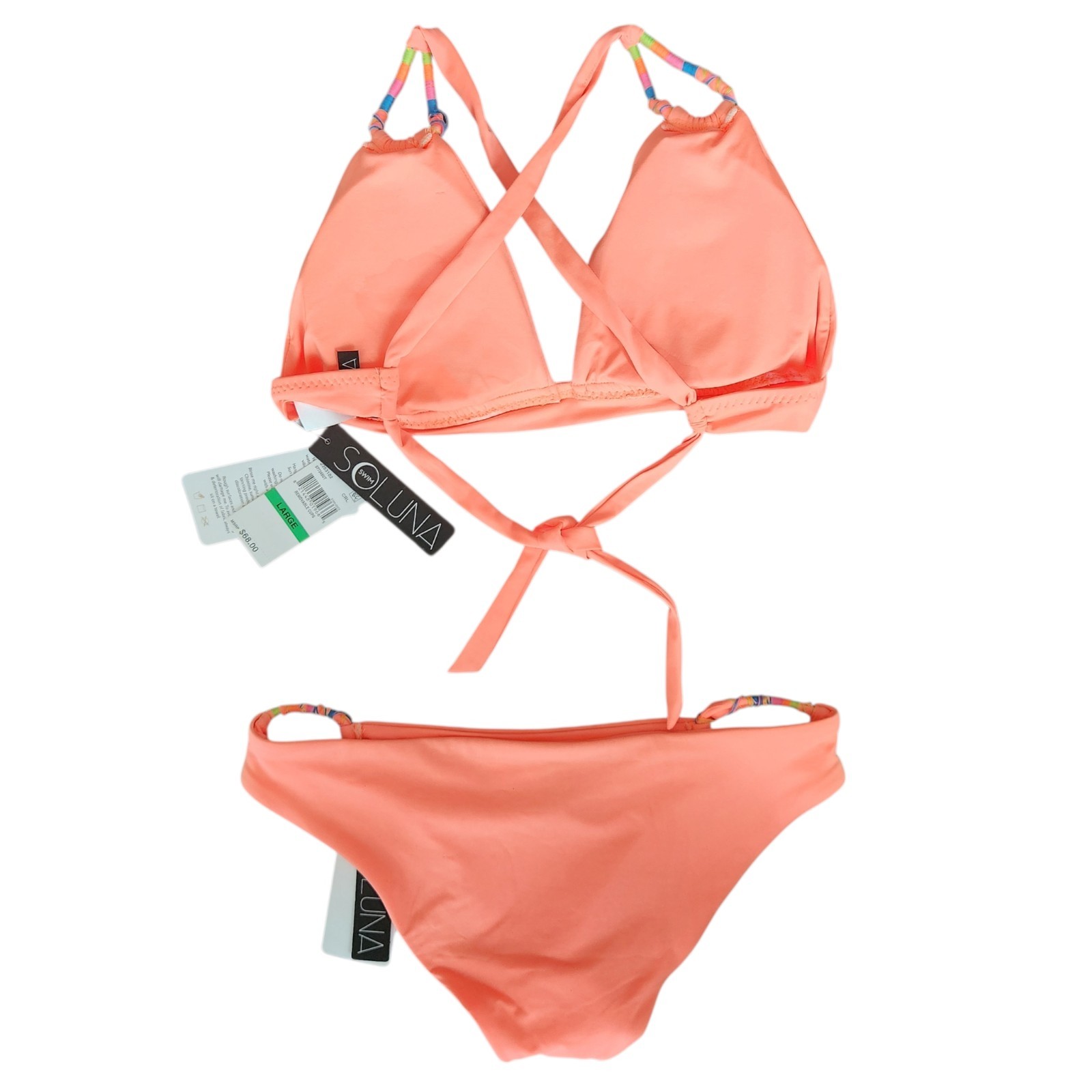 Soluna “Sunset Glow” Macramé-Strap Triangle Bikini Set NWT Beach Boho Size: L