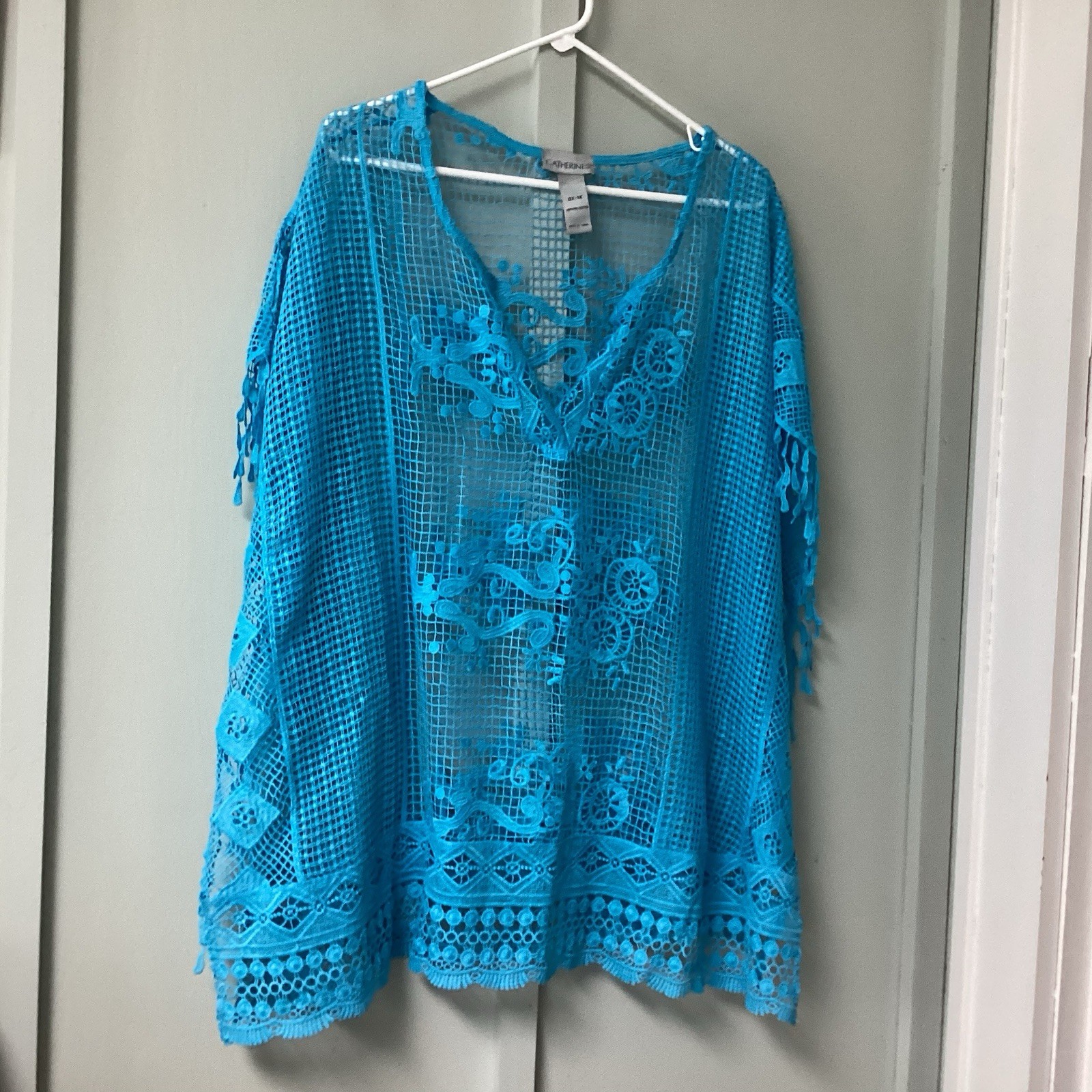 Catherines Coverup Womens Plus Size 0X-1X Blue Short Sleeves Crewneck Polyester